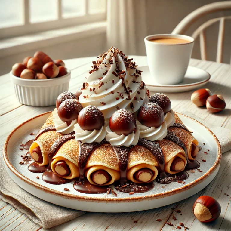 Chestnut crêpes served with chocolate sauce