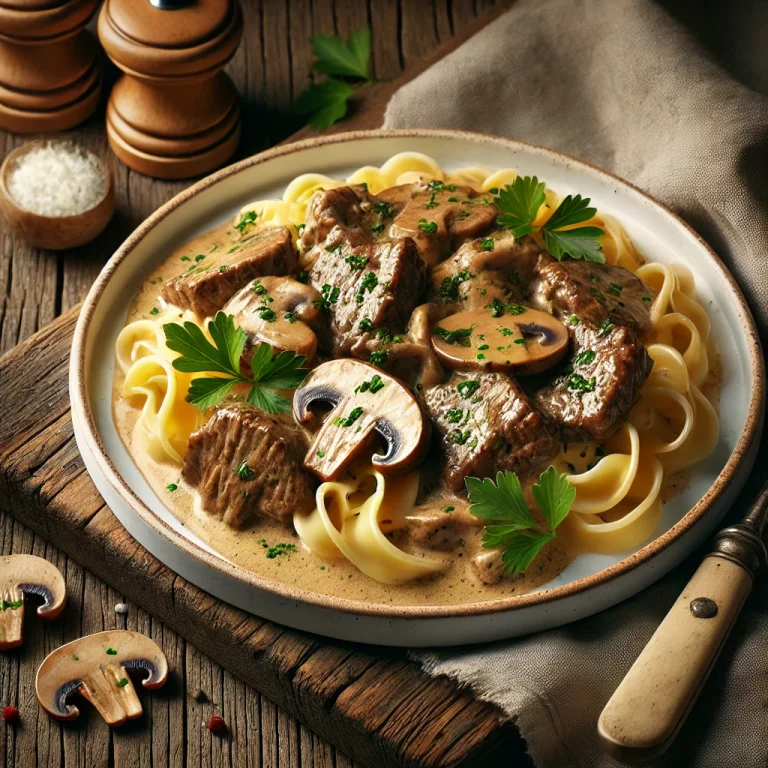 Beef Stroganoff served