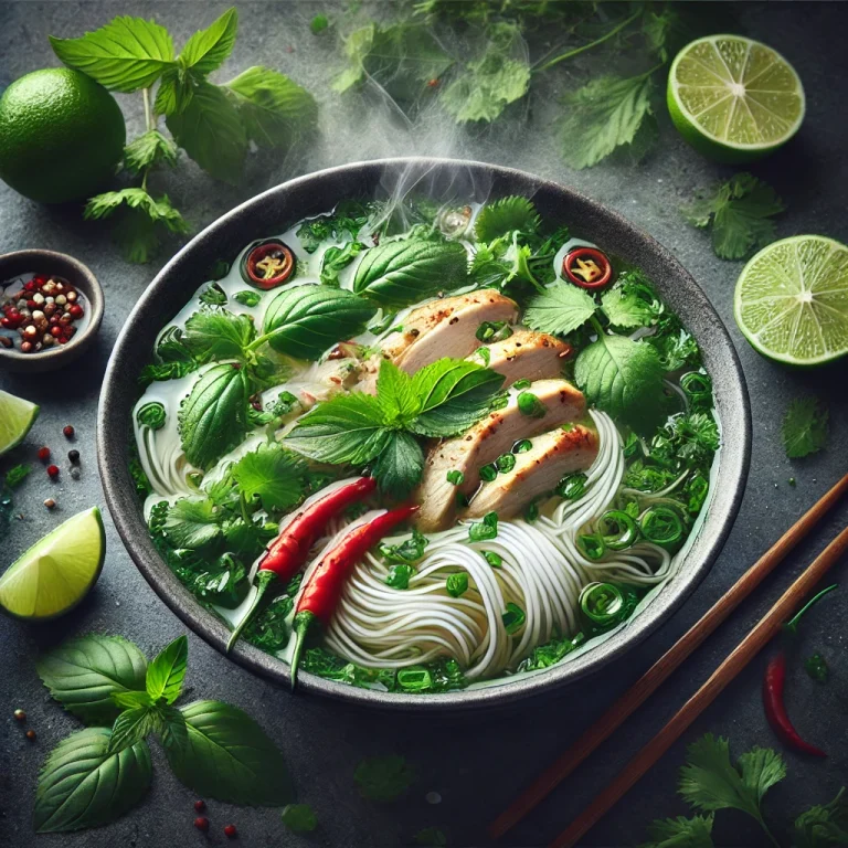 Pho Ga Vietnamese chicken noodle soup served