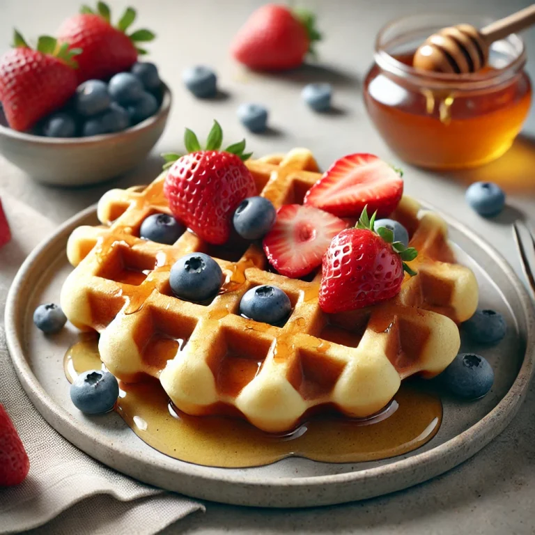 Gluten-free waffle with fresh fruit and honey
