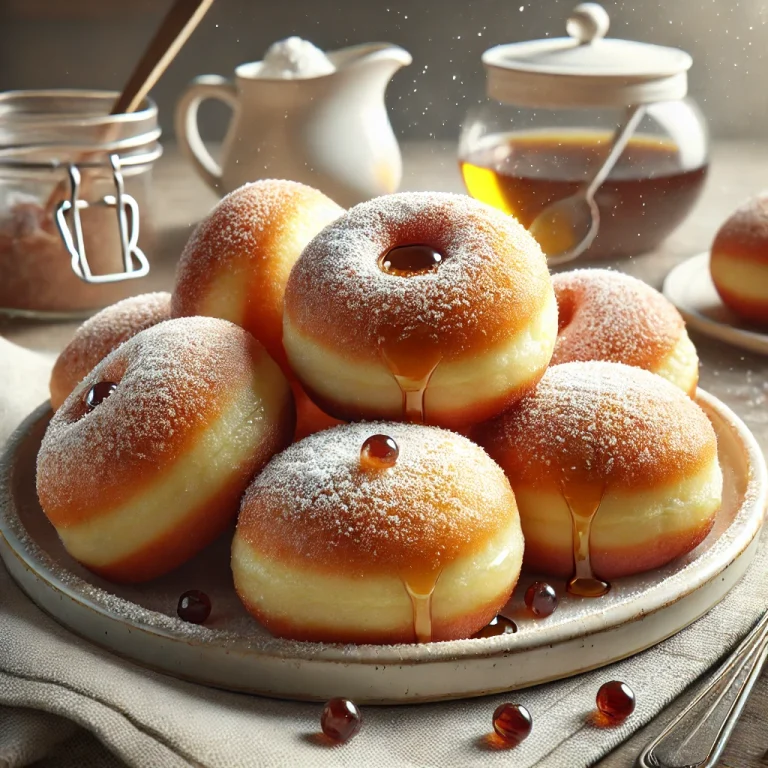 Krofne Balkan doughnuts with powdered sugar or jam