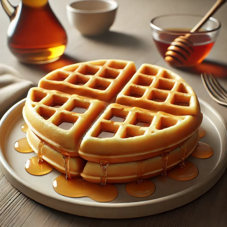 American waffles served with maple syrup